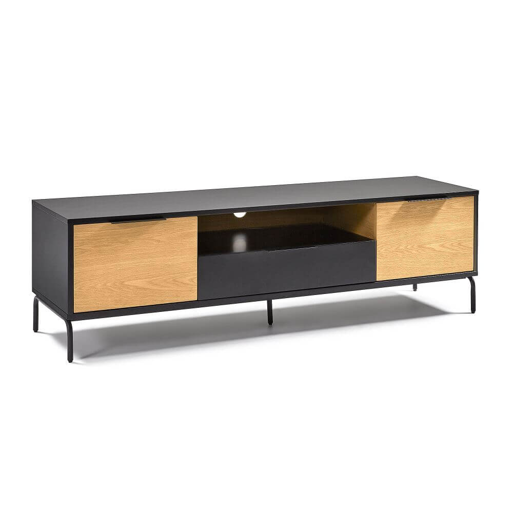SAVOI TV cabinet 170x50 mdf matt black, oak veneer