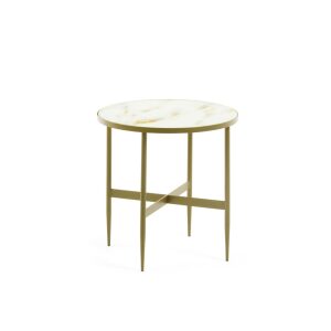 Elisenda glass side table in white with golden steel structure Ø 50 cm