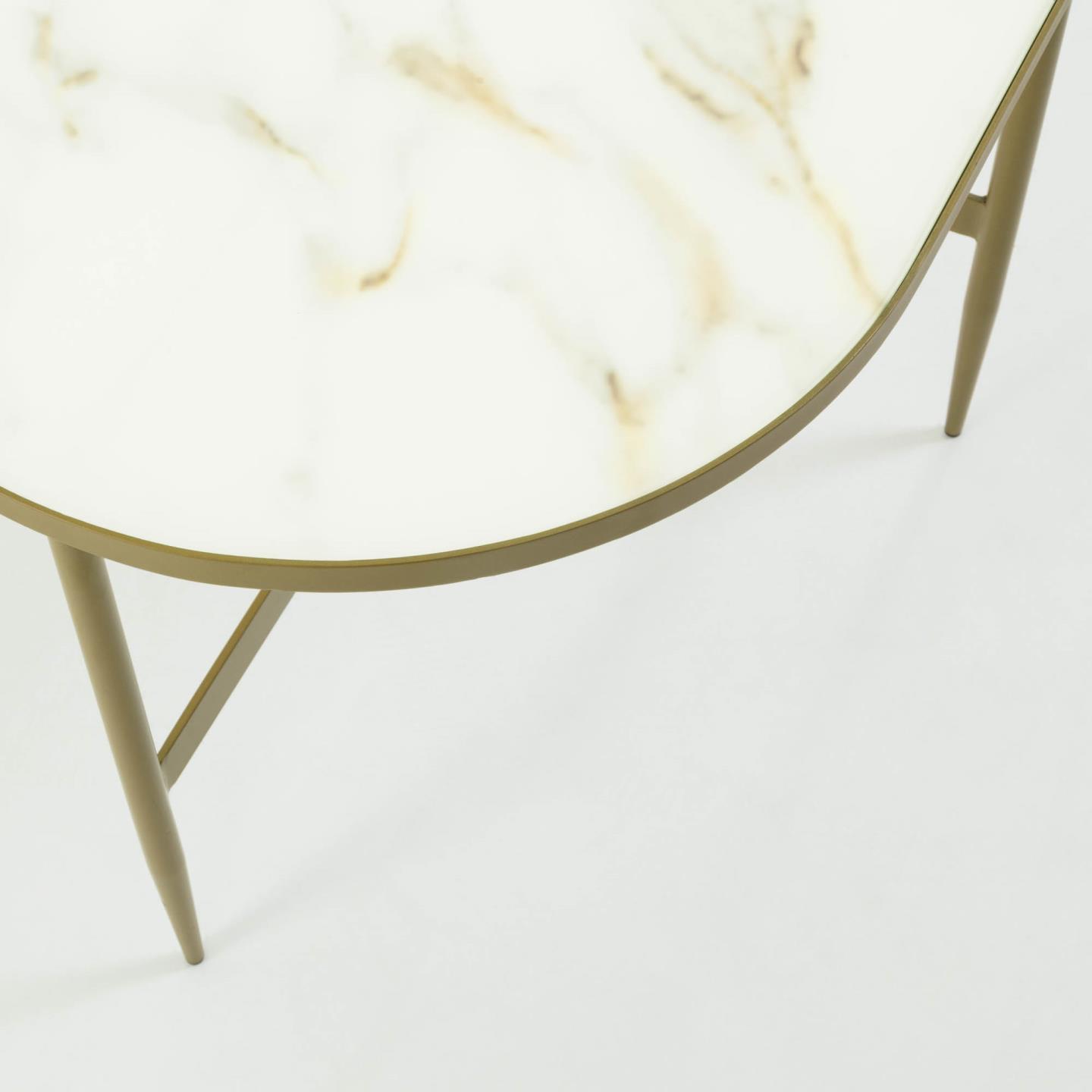 Elisenda glass coffee table in white with golden steel structure 100 x 50 cm