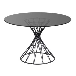 Niut round glass table with solid steel legs with black finish Ø 120 cm