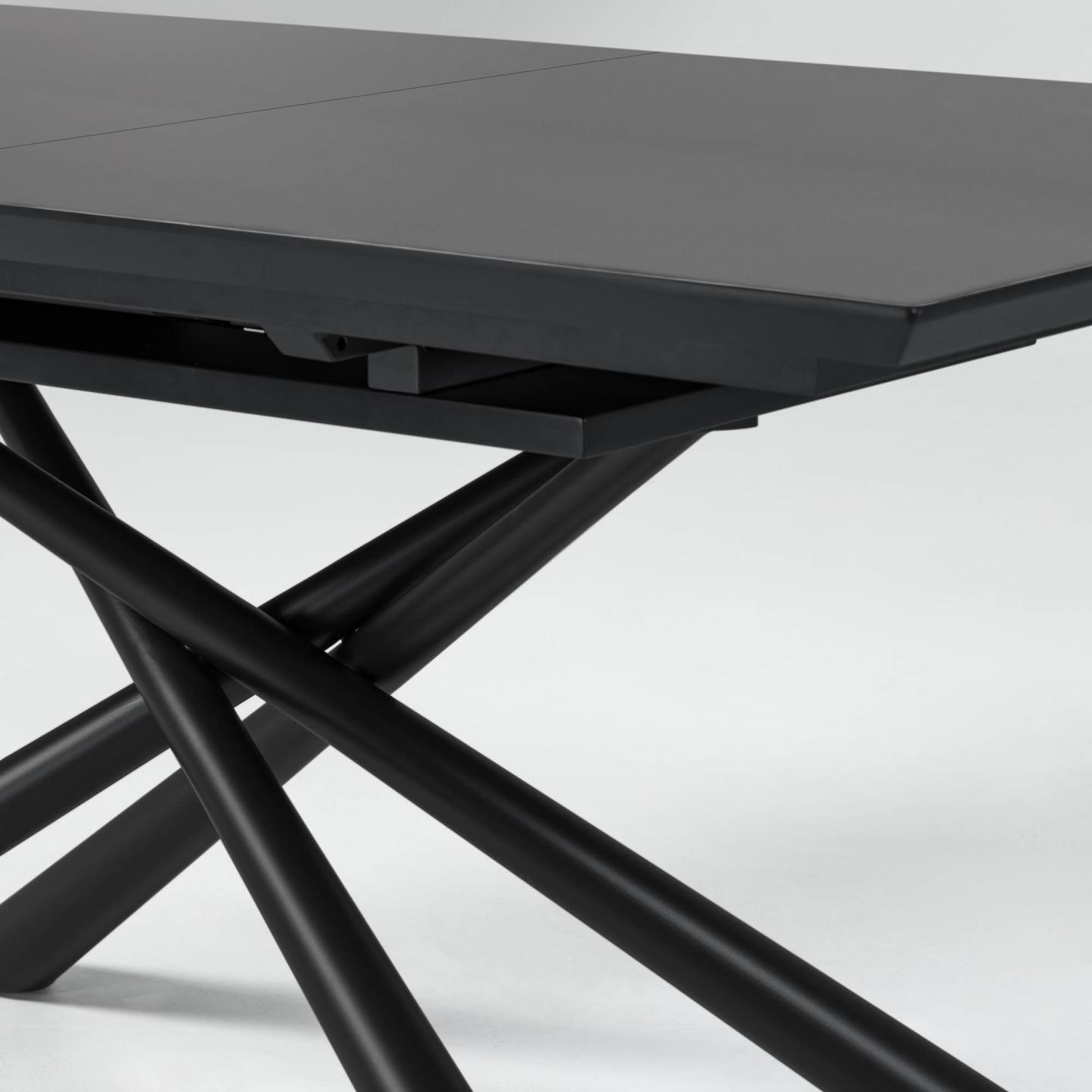 Theone extendable glass table with steel legs with black finish 160 (210) x 90 cm
