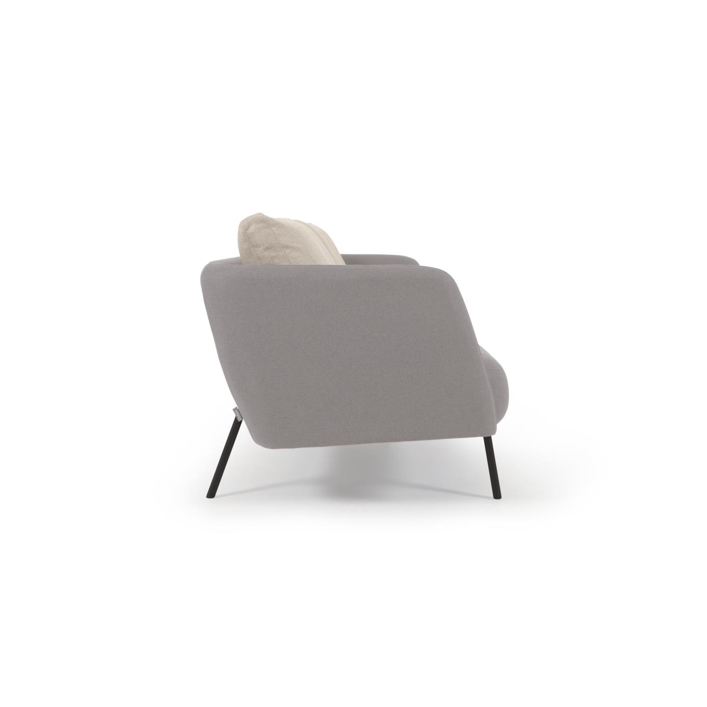 Three-seater grey Walkyria sofa beige cushions and metal legs with black finish 195 cm